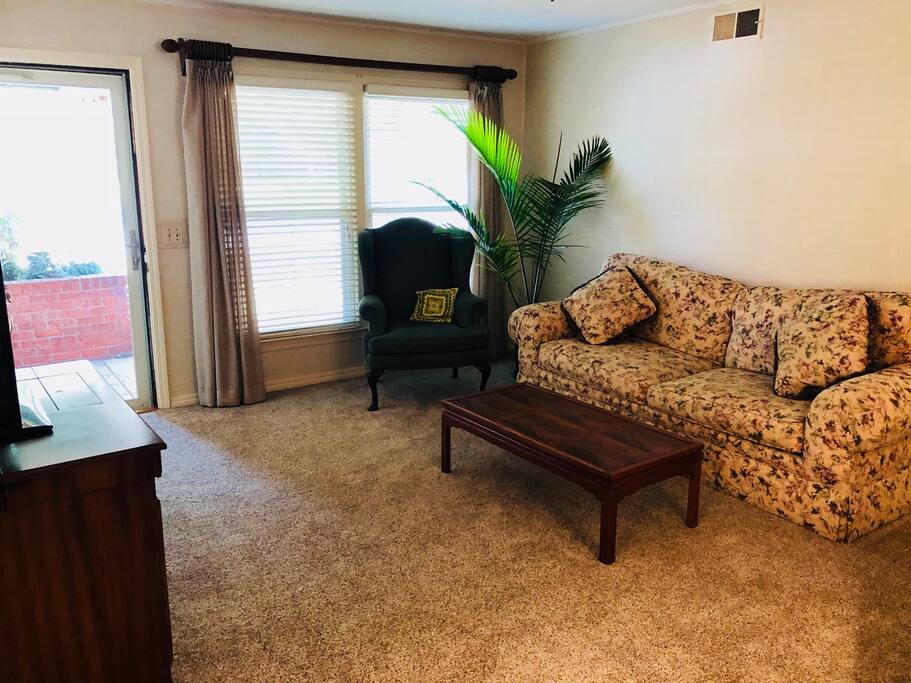 Living Room, Flat Screen TV, natural light.