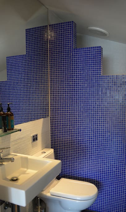 A stylish ensuite bathroom with shower.