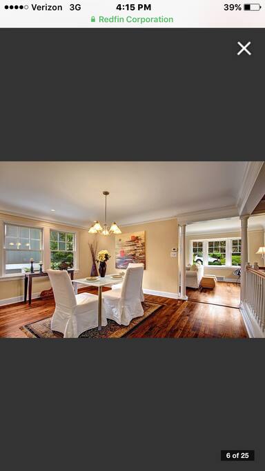 Large dinning room can seat 6.