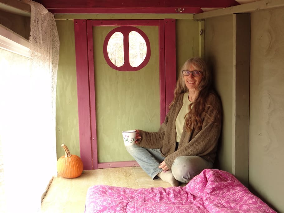 Karen inside one of the huts. All Huts are somewhat similar, yet different.