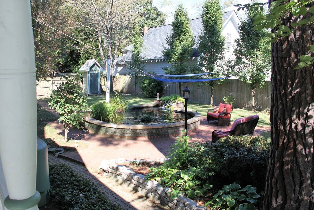 Koi pond seating area