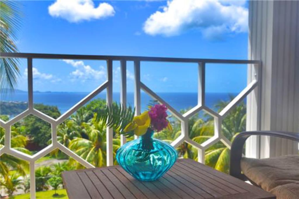 view of ocean and the island of bequia on the left