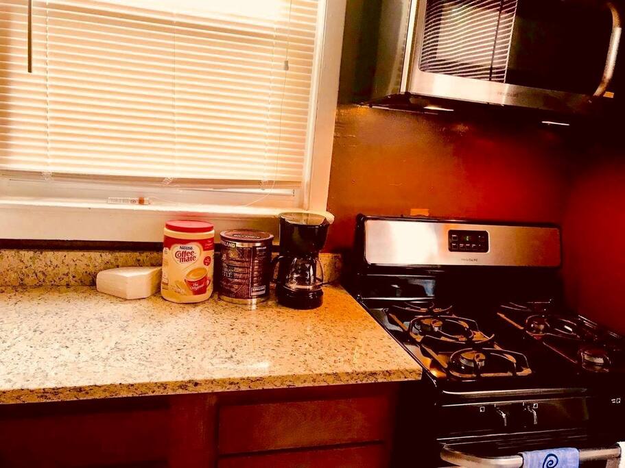 Brand new kitchen with all stainless steel appliances, plus all utensils and hardware for preparing meals