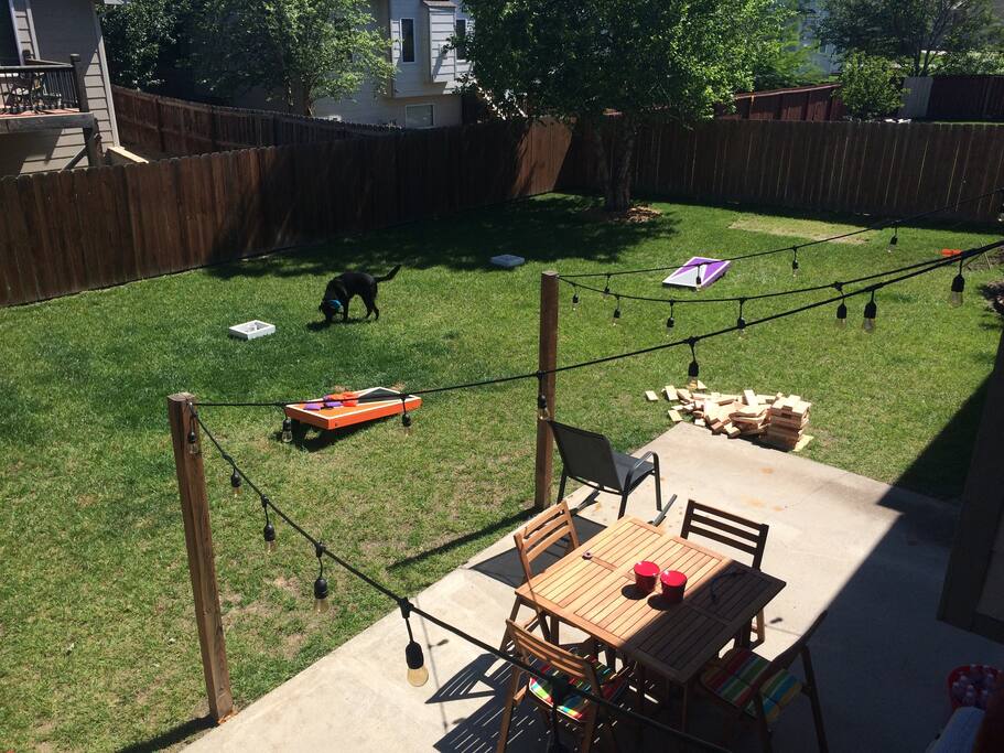 Spacious backyard and fun patio lighting!