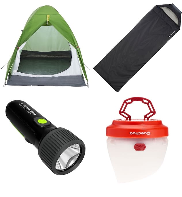 We provide a tent, 2 comforters, 2 lamps and a torch