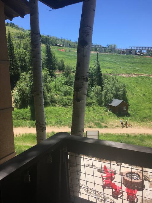 Gas fire pit and trails, viewed from the balcony