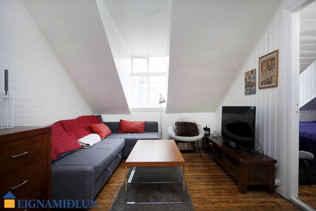 Ah, here we are. The living-room from another angle. (Sofa can be turned into a double bed)