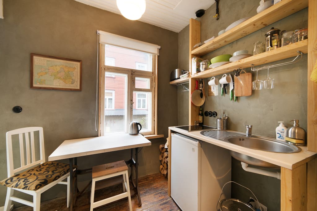 The kitchen is small but includes everything for a short urban stay!