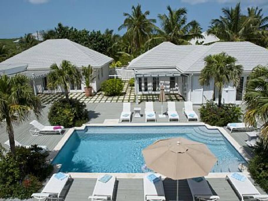 Pool, Beach Cabana, and Guest House from main house second floor.