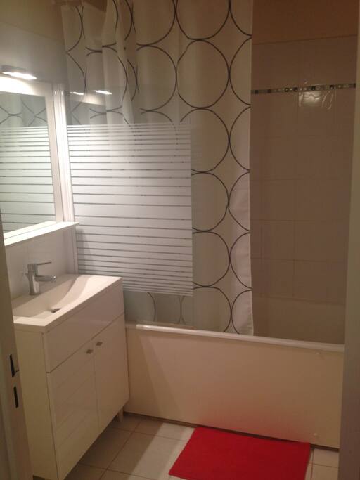 Salle de Bain avec grande baignoire et douche refaite à neuf