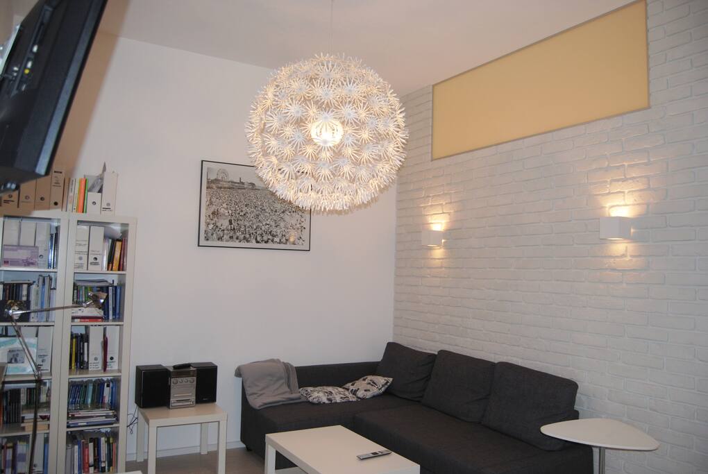 Living room with a sleeper sofa that sleeps two.