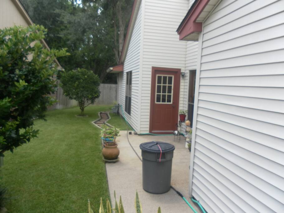 backyard with a small grill
