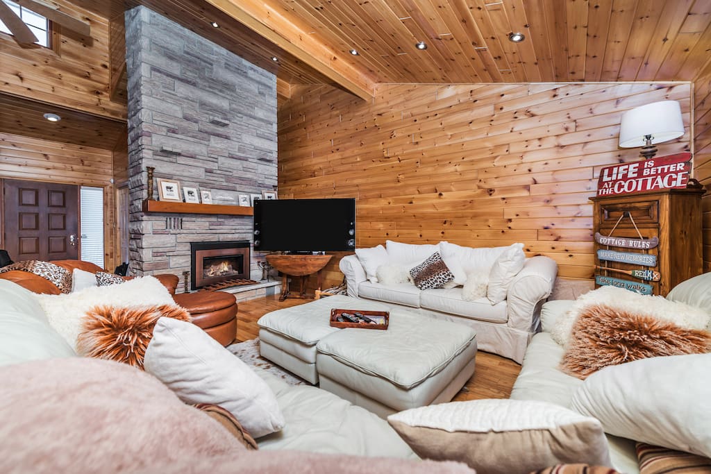 Cozy up next to the fireplace and enjoy a good movie or some fun board games with the family.