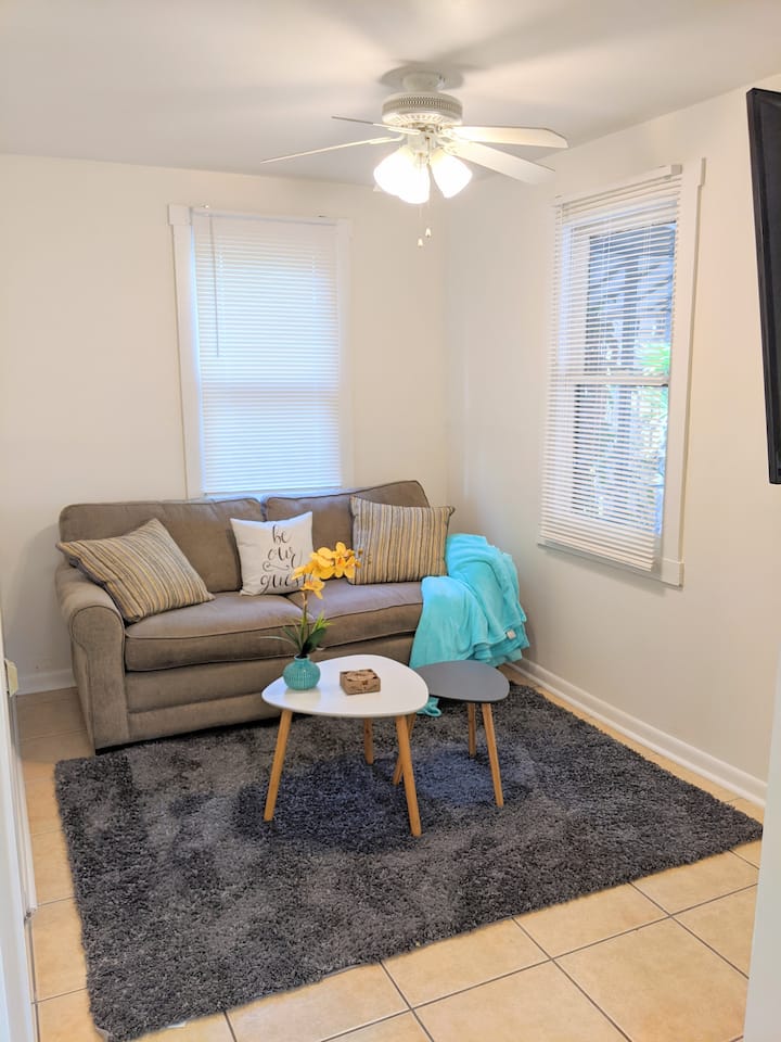 Il divano letto può ospitare 2 persone in più comodamente ! 