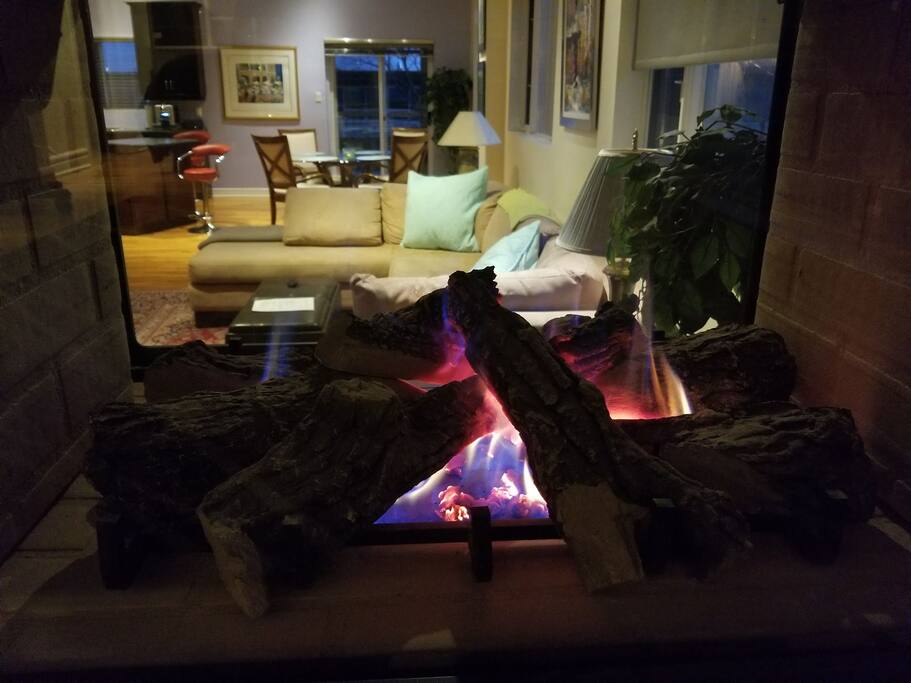 living space view through fireplace