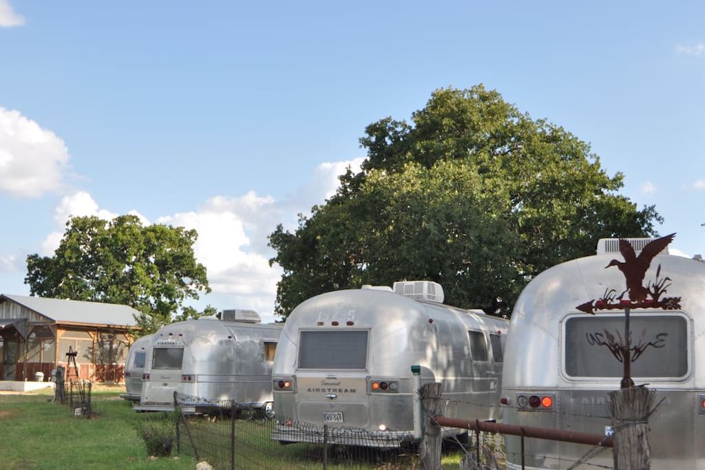Group Glamping Vintage Airstreams Hill Country Campers/RVs for Rent in Round Mountain