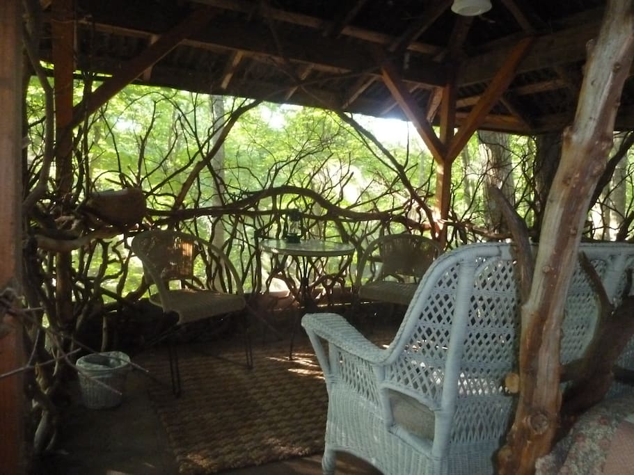 Voted most Romantic, it is made out of Mt Laurel branches. It has a double bed and is screened in.