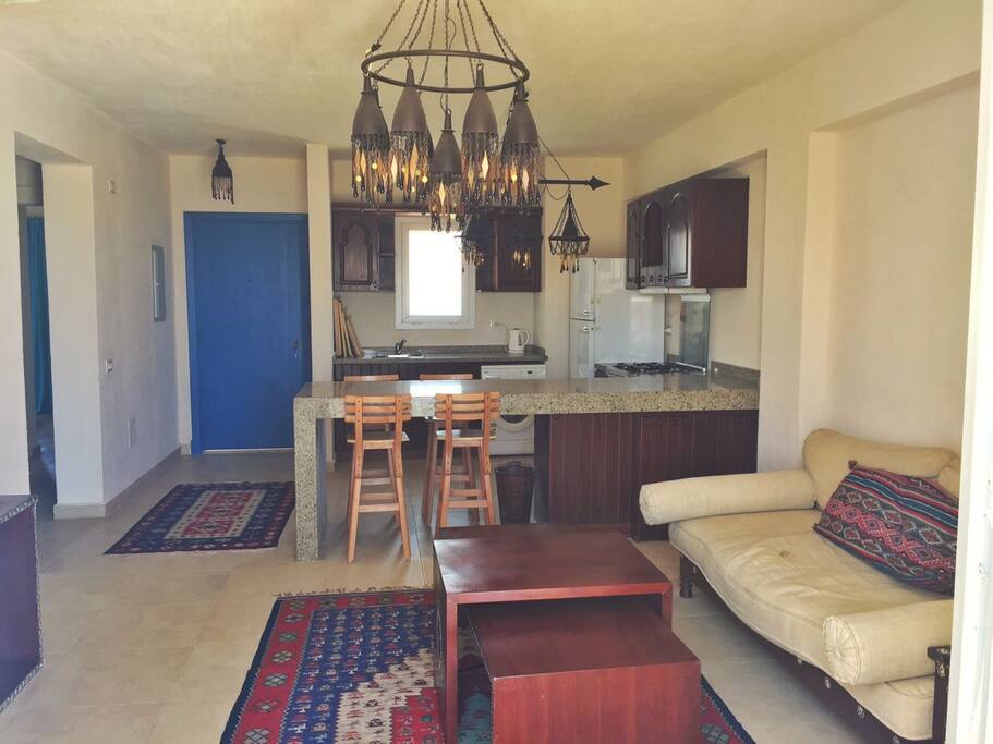 Living area with open kitchen