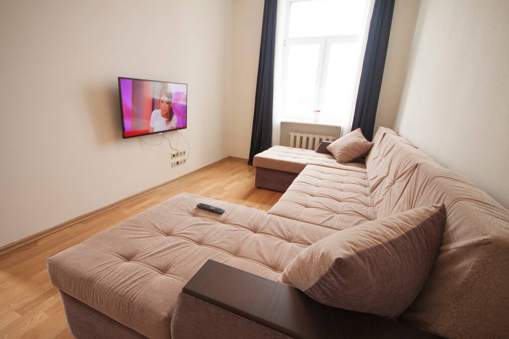 Living room has a huge sofa-bed (3000x1600mm)