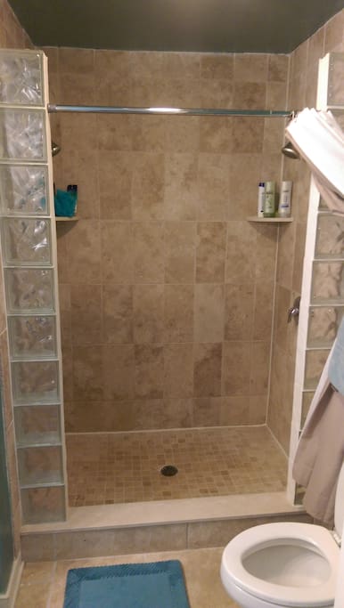 Full bathroom with opposing shower heads inside the master suite