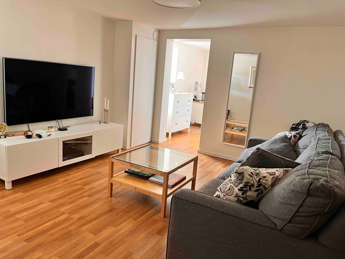 地下室楼层的房间，沙发床上的双人床