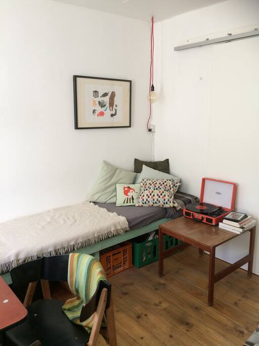 A comfortable corner in the combined kitchen and living room.