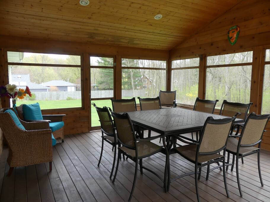 Screen Porch with nice furniture.....