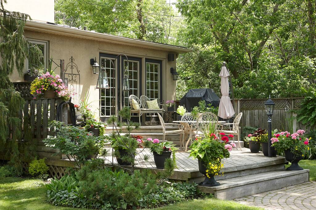 Backyard deck to relax on.