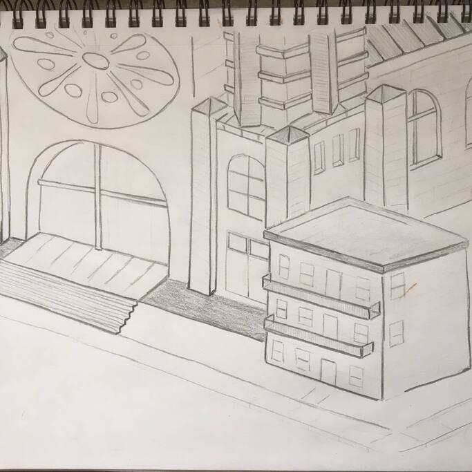 Un voyageur qui dessine mon bloc d’appartements:))!!!