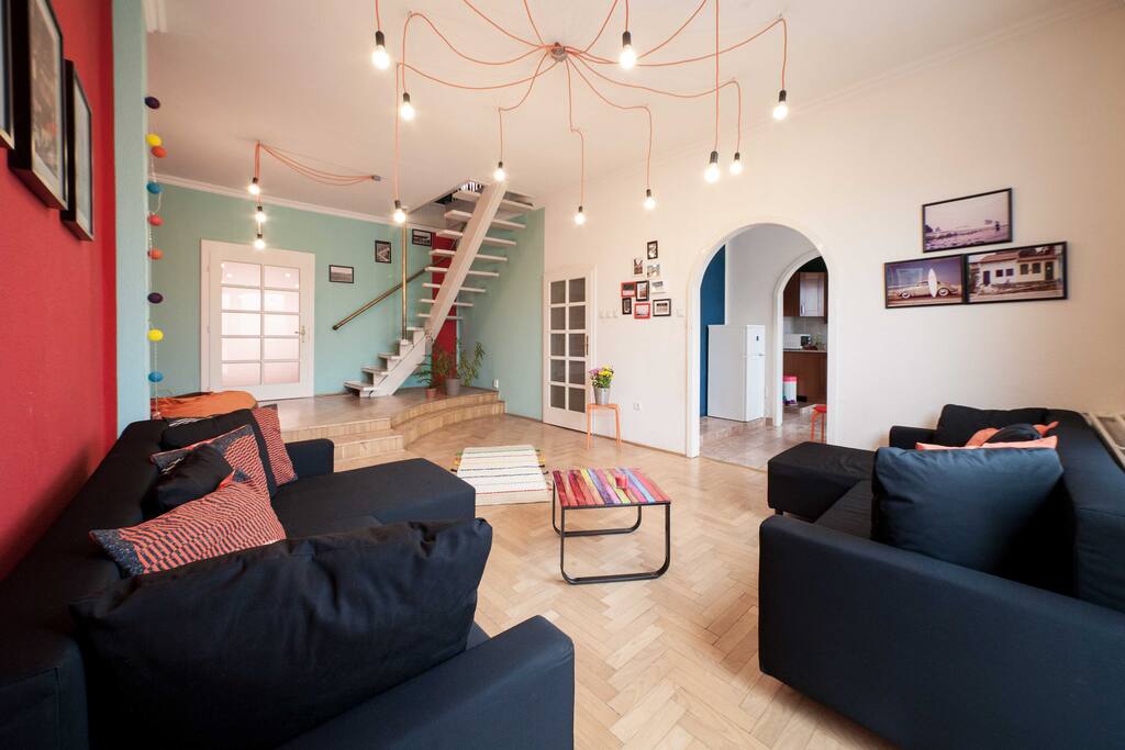 living room with the stairs to the 2nd floor