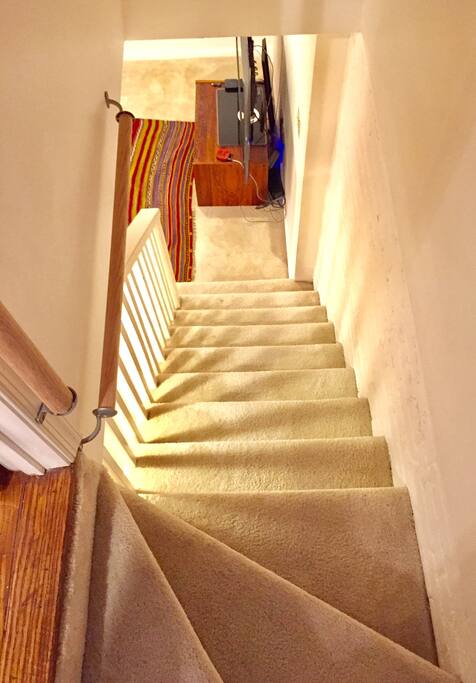 Stairs down to basement (note guardrails)