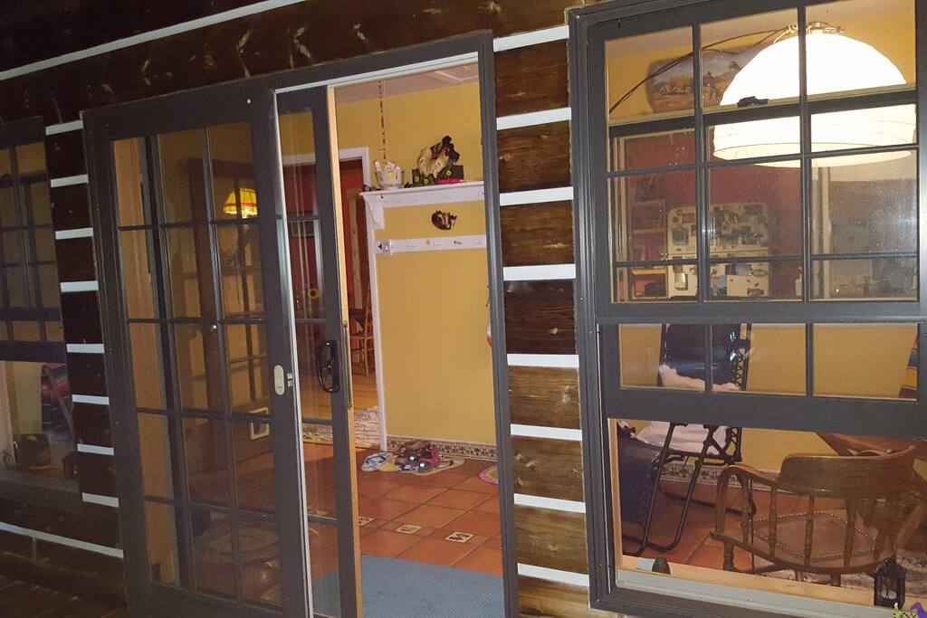 Sun porch at night.