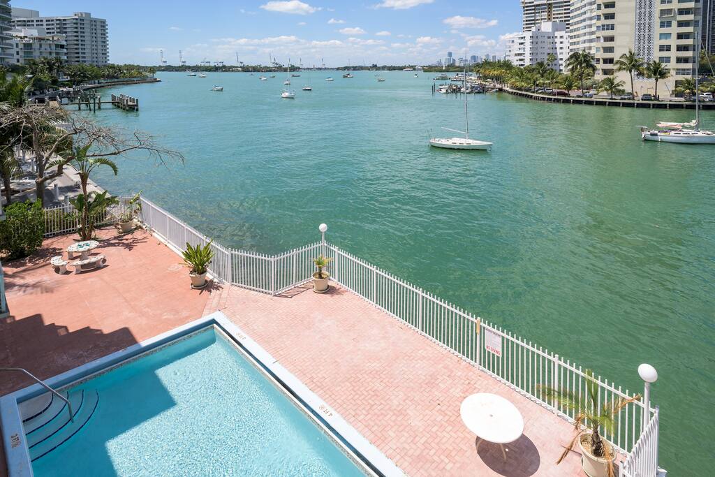 View of pool from balcony