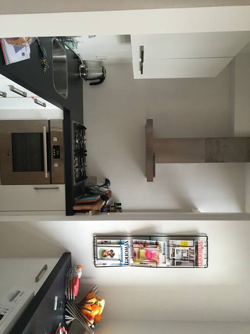 Kitchen with washing machine, dish washing machine, oven, water cooker and coffee machine
