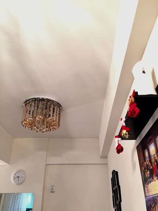 Ceiling and chandelier of living area