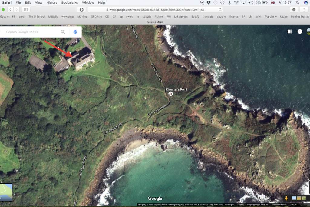 Exact location of 19 Headlands. SW Coastal Path passes by just yards from the cottage.
