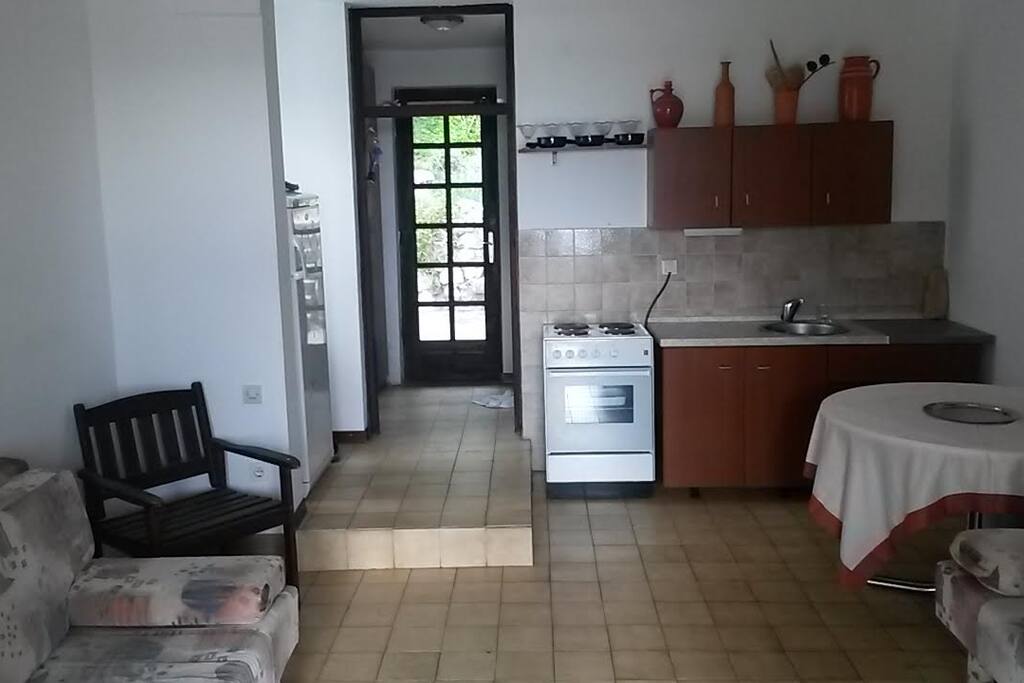 Ground floor, kitchen, two foldable sofa bed's.