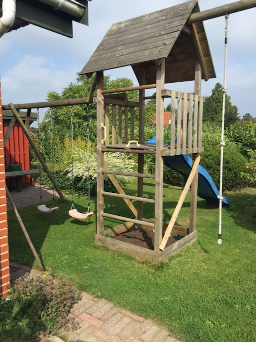 The view from the room. You look out into my garden. This is my granddaughters playhouse.