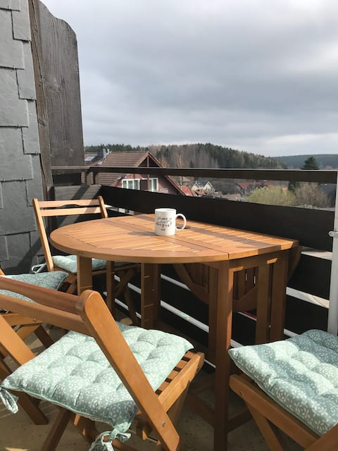 Cozy little apartment with balcony and view.