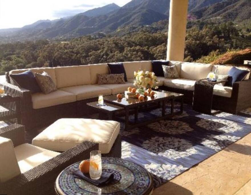 The patio is like an outdoor living room.