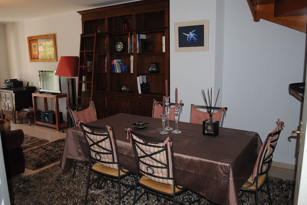 living room with dining table