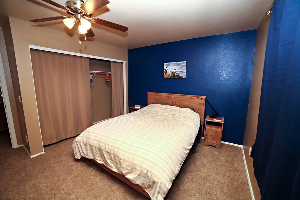The room has a large closet to hang your clothes and plenty of storage space.