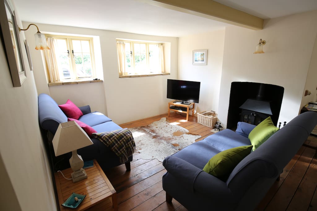 Lounge with log burner, LCD TV, Freesat & Blu-Ray player