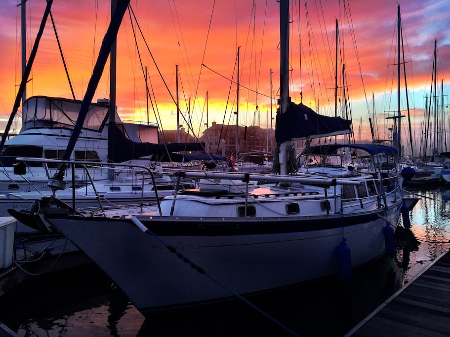 Sunset with sailboat in foreground