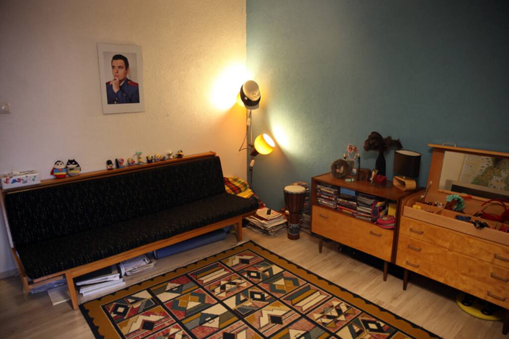 bedroom 1 -separated from bedroom 2 by half-wall