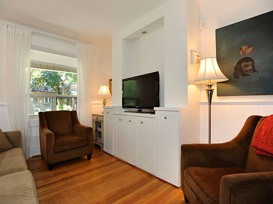 Living room with large couch and T.V.