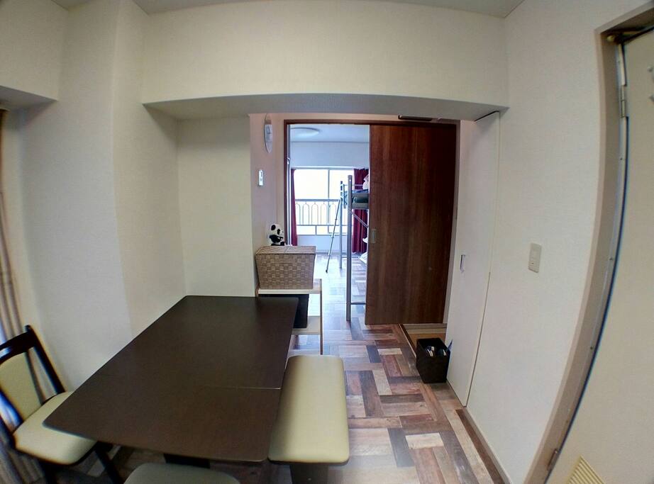 A dinner room and a bed room