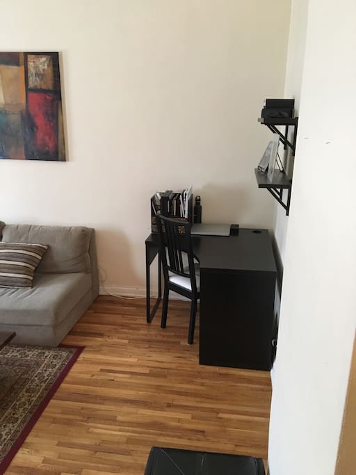 Desk space with Wifi and wireless printer.