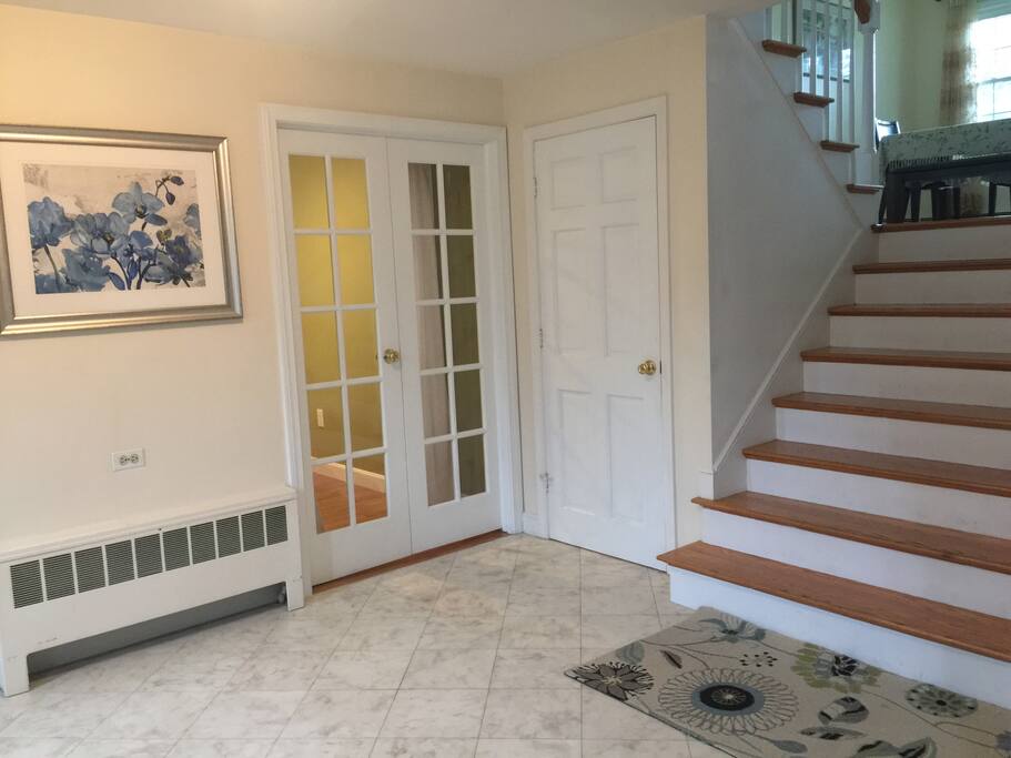 Bedroom door and bathroom door.
