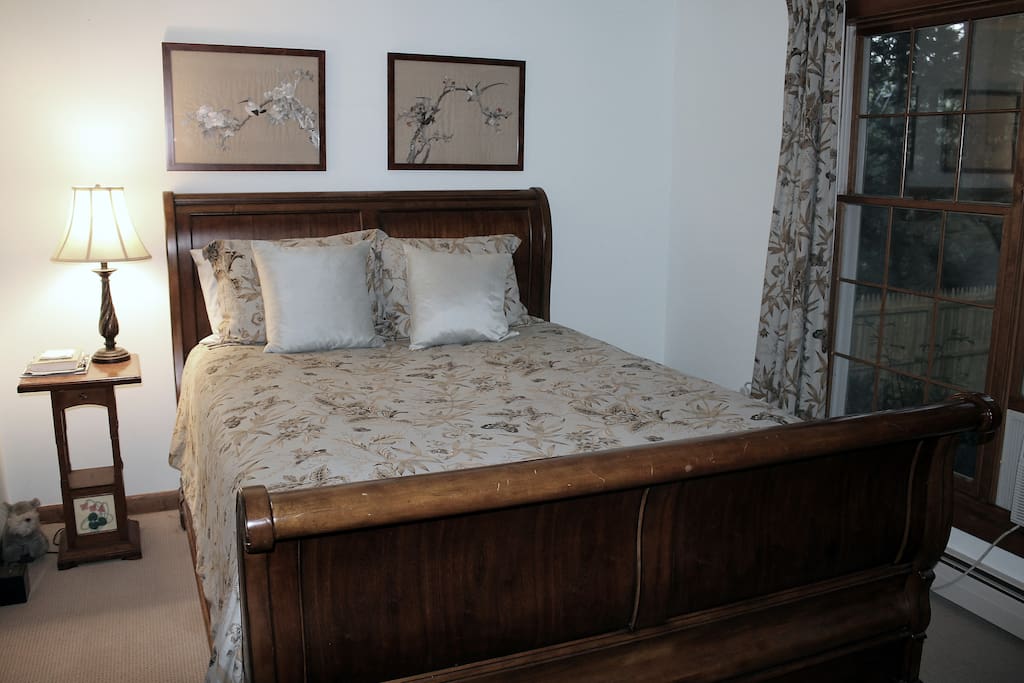 This is your bedroom, with queen size sleigh bed